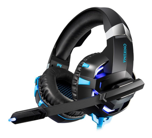 Auriculares gamer Onikuma K2 Pro K2A negro y azul con luz LED