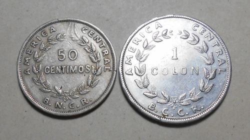 Costa Rica Escaso Lote 50 Céntimos 1948 + 1 Colon 1954 Exc +