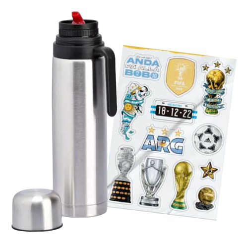 Equipo Set Matero Termo Acero 1l Mate Stickers Mundial