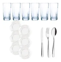 Comprar 6 Copos Quadrados  6 Pratos Astral Fundo Sopa  18 Talheres