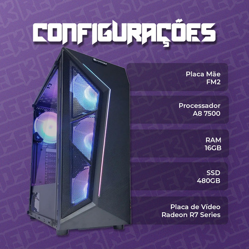 Pc Cpu A8 Computador Gamer Completo Novo Monitor 21 Cadeira