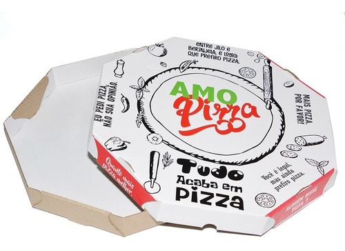 Caixa De Pizza Oitavada - Pacote Com 100 Unidades (frases) Cor Branco