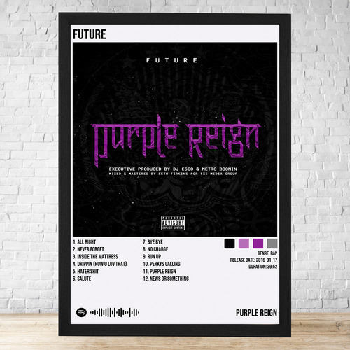 Cuadro Future Purple Reign 30x40 Con Vidrio Y Marco C472 Negro Clasico