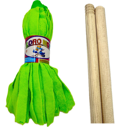 1 Mechudo Trapeador De Microfibra Loro Mop C/bastón Madera
