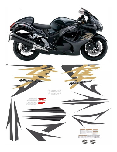 Kit De Adesivos Compatível Hayabusa Gsx 1300r Preta Ano 2010 Cor PADRÃO