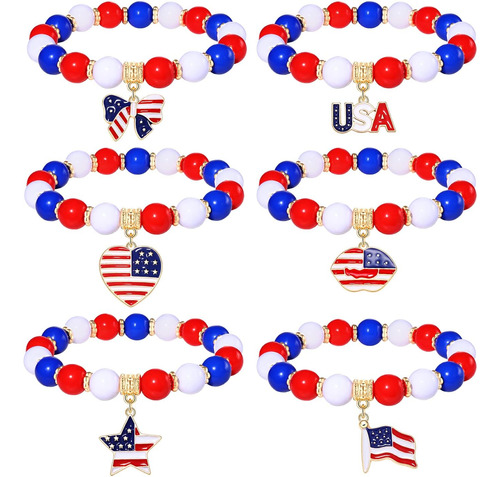 Hzeyn 6 Pulseras De La Bandera Americana Del 4 De Julio, Pul