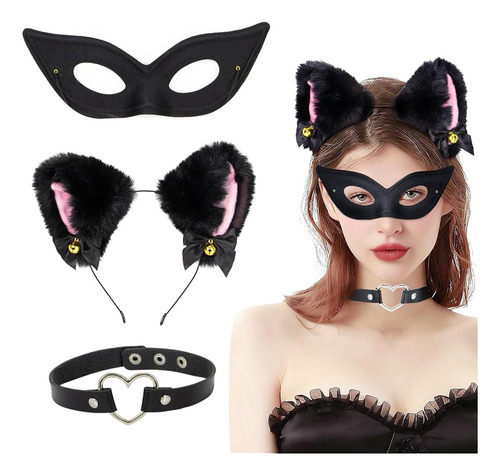 Varkululx Halloween Disfraz De Mujer Gato 3 Pcs, Diadema Ore