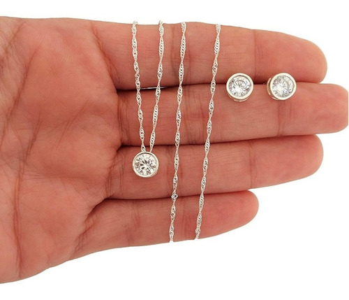 Conjunto Cadena Con Dije Y Aros Susanita 7mm Plata 925