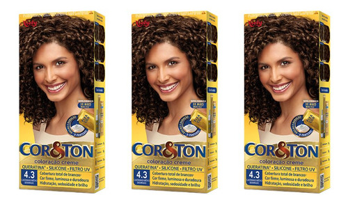 Coloraçao Cor&ton 4.3 Castanho Medio Dourado 50g-kit C/3