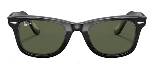 Imagen 2 de 4 de Anteojos de sol Ray-Ban Wayfarer Original Classic Large con marco de acetato color gloss black, lente green de cristal clásica, varilla gloss tortoise de acetato - RB2140