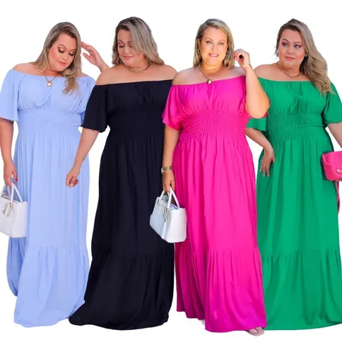 Vestido Feminino Moda Evang lica Plus Size Kit 2 Parcelamento