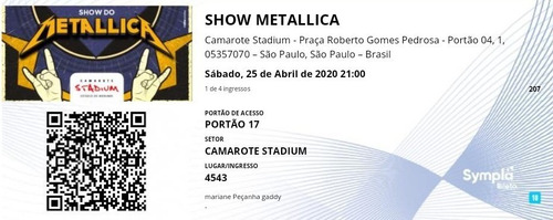 Ingressos Para Show Do Metallica Em Sp Dia 25/04 Camarote