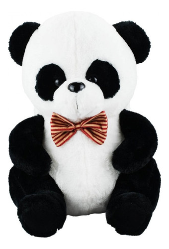 Urso Panda De Pelúcia Com Gravata Borboleta Sentado 29 Cm Cor Branco