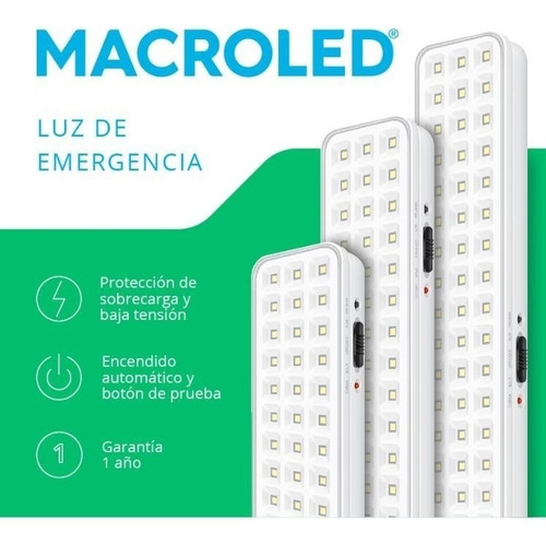 Imagen 4 de 5 de Luz Emergencia 60 Led Recargable-9hs Autonomia Macroled Ef Color Blanco