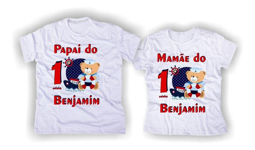 Kit 2 Camisetas Personalizadas Aniversário Tema Ursinho Marinheiro |  Parcelamento sem juros
