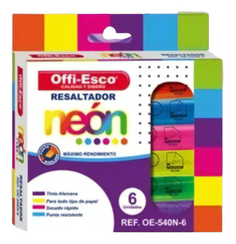 Resaltador Neon Offi Esco X 6 Colores Ref. Oe-540n