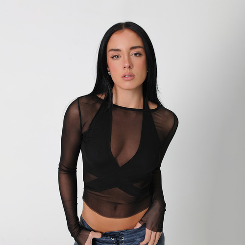 Top Trasparente Combinado Tull Y Modal Mujer Popcorn