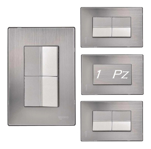 Placa 2 Apagadores Sencillos Armada Acero Inoxidable (1pz)