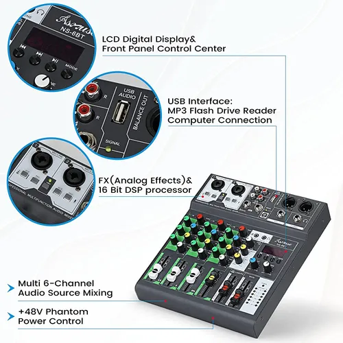 Mezclador De Audio De 4 Canales Asmuse, Mini Consola Mezclad