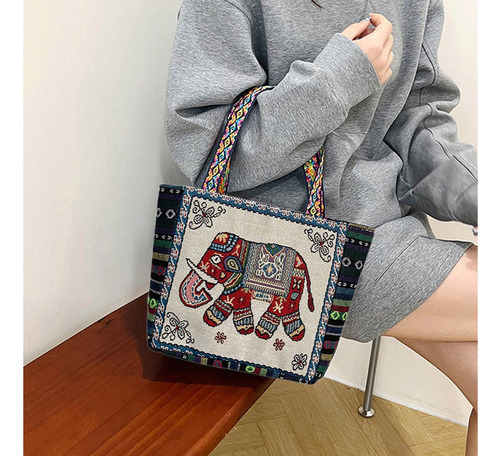 Bolso Estilo Étnico Retro Para Mujer Con Bordado De Elefante