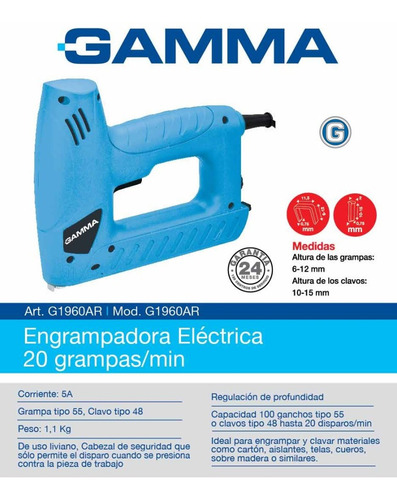 Imagen 2 de 7 de Engrampadora Clavadora Electrica Gamma G1960ar 2en1 + Extras