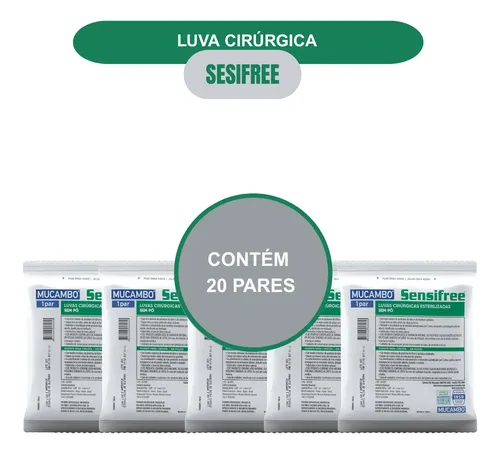 Luva Cirúrgica Estéril Sem Pó Sensifree Kit 20 Pares Mucambo | Frete grátis