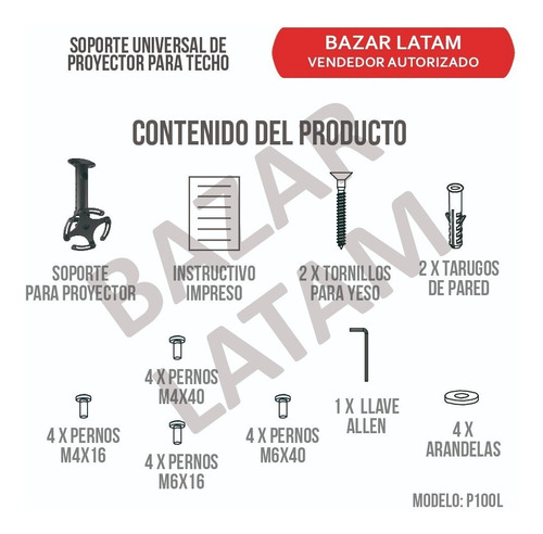 Imagen 9 de 9 de Soporte Proyector Techo Pared Feninger Universal Extensible