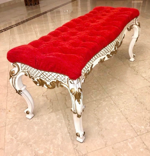 Banqueta Pie De Cama Talla Dorado Barroco Rococo Capitone