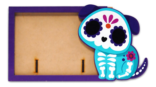 Portarretratos Pintado Día De Muertos Halloween Mdf Altar Color Natural Perro