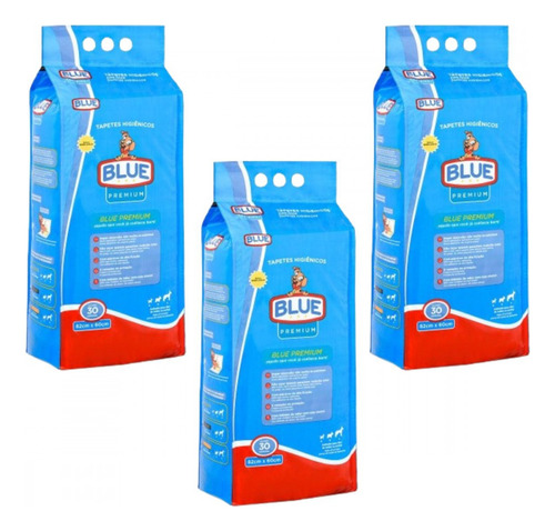 Kit 3 Tapete Higiênico Para Cães 82x60cm 90 Und Blue Pp103k