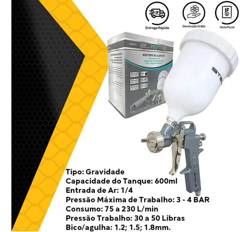 Pistola Pintura Gravidade 600ml + 3 Bicos 1.2 1.5 1.8 Stels