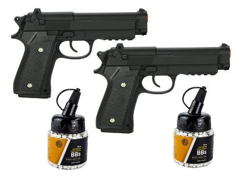 Arma Airsoft 6mm Pistola Spring Toda Metal Kit 2un + 2 Bbs