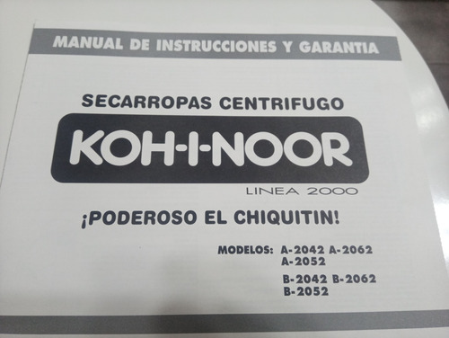Repuestos Secarropas Kohinoor A 2052.leer Bien (Usado)
