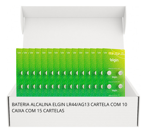 150 Baterias Elgin Lr44 A76 Ag13 Pilha Moeda 1,5v 15 Cartela