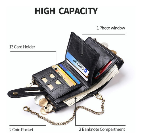 Cuero Con Cepillo Antirrobo Cartera Billetera Piel