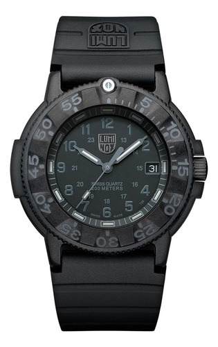 Relógio de quartzo masculino Luminox 3001.bo com mostrador preto e borracha