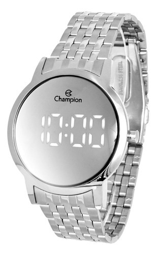 Relógio Champion Feminino Digital Led Espelhado Original Cor Da Correia Prateado Cor Do Bisel Prateado