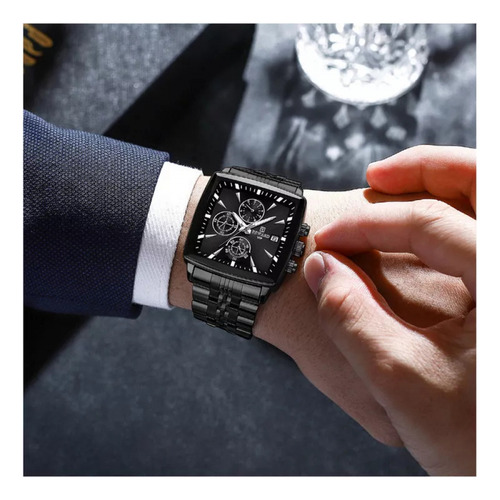 Reloj Cuadrado De Lujo De Acero Inoxidable Con Cronógrafo Re