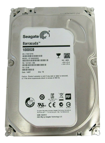 Imagen 1 de 2 de Disco duro interno Seagate Barracuda ST1000DM003 1TB