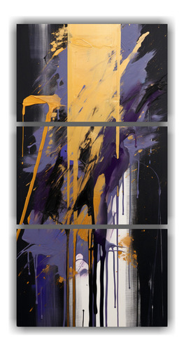 60x120cm Cuadro Abstracto Tonos Azul, Morado, Dorado Estilo 