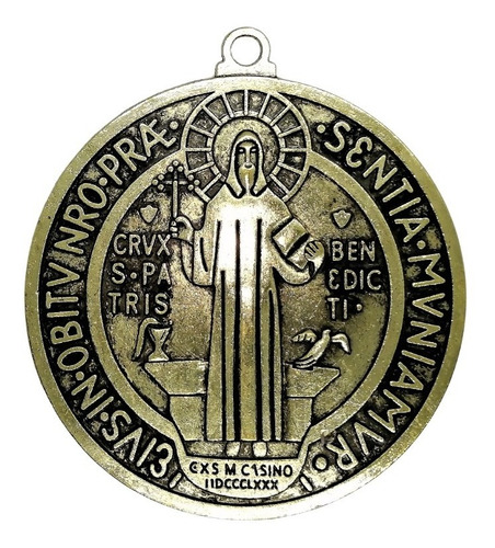 Medalla San Benito Oro Antiguo Para Casa U Oficina - 9 Cm 