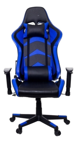 Cadeira de escritório Prizi Kombat gamer ergonômica  preto e azul com estofado de pu