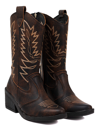 Botas Texanas Caña Media Taco Bajo Mujer Cuero Eco