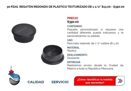 Regatón Tapón Redondo De Plástico Texturizado 1 1/2 Paq. 30