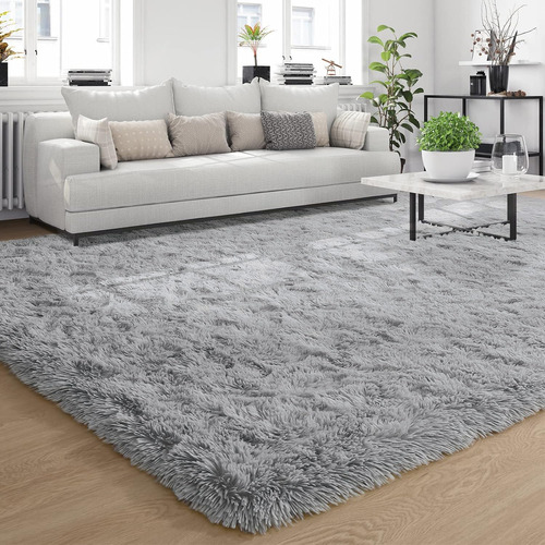 Qxkaka Soft Grey 5x8 Area Rugs For Living Room, Large Shag .