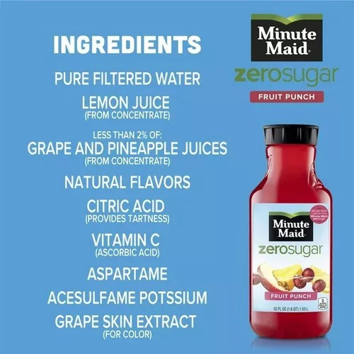 Minute Maid Zero Sugar Fruit Punch Jugo, Botella De 52 Fl Oz