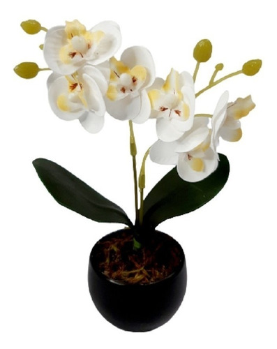 Arranjo Orquídea Artificial Com Vaso Redondo Preto Decoração