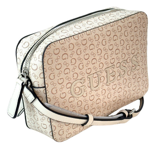 Bolsa Crossbody Guess Sf792612 De Poliuretano  Beige Monograma Asas Color Marrón