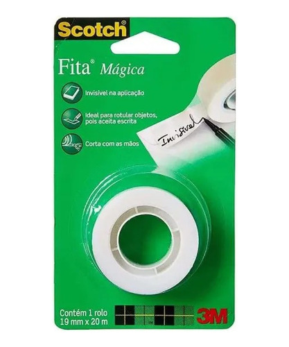 Fita Adesiva Magica 3m 810 Scotch 19mm X 20m Invisível 19x20