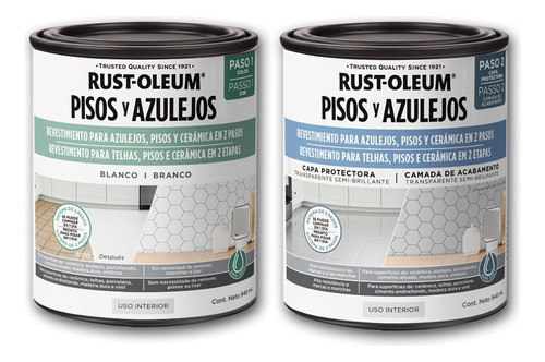 Pintura Para Pisos Azulejos Y Cerámicos 2 Pasos Rust Oleum Acabado Semi Brillante Color Blanco